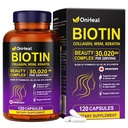 Biotin, Collagen, Hyaluronic Acid and Keratin Complex OnHeal Hair Regrowth Vitamin 30020mg - 120 Capsules for Thick Hair, Moisturized Skin, Strong Nails