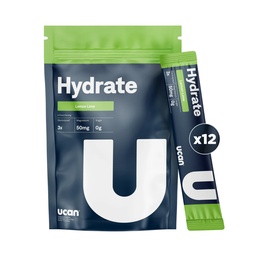 UCAN Hydrate Electrolyte Drink Mix (Lemon-Lime, 12 Stickpacks) Sugar-Free, Keto-Friendly, Vegan, Non-GMO, Gluten-Free Electrolyte Powder with Potassium & Magnesium for Runners & Athletes