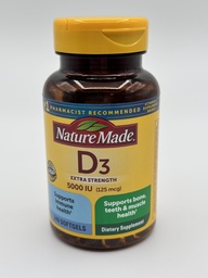 Φύση Κατασκευάζεται D3 επιπλέον δύναμη 5000 IU 125mcg - 240 Softgels