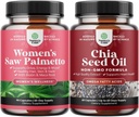 Pandle of Extra Strength Saw Palmetto for Women and Chia Seed Oil Extract Capsules - Ισχυρότερος Thicker Ταχύτερες Βιταμίνες για την ανάπτυξη των μαλλιών - Φυτό με βάση Ωμέγα 3 6 9 συμπλήρωμα και ημερήσιες κάψουλες ινών