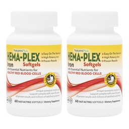 NaturesPlus Hema-Plex Iron - 60 Softgels ταχείας δράσης - 2 Pack - 85 mg Iron + Vitamin C & Bioflavonoids για υγιή ερυθρά αιμοσφαίρια - Vegan, Χωρίς γλουτένη - 40 Σύνολο Σερβίρεις