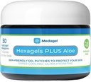 Hexagels Plus Aloe Vera - Advanced Healing Hydrogel Pads for Blister Prevention & Soothing Burn Care - Foot, Heel, Toe, & Ankle Protection, Pack of 50, 1-Inch Patches, by Medagel, Paraben Free Formula