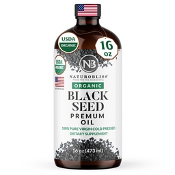 NaturoBliss Βιολογικό Μαύρο Λάδι Σπόρων 100 Παρθένο κρύο Πιέζεται σε γυάλινο μπουκάλι Omega 3 6 9 Σούπερ Αντιοξειδωτικό Ανοσοποιητική Υποστήριξη αρθρώσεις Κινητικότητα Πέψη Δέρμα μαλλιών Vegan Γλουτένη-ελεύθερο χωρίς ΓΤΟ USDA Πιστοποιημένο 16oz