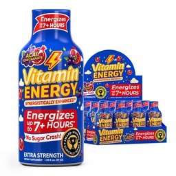 Vitamin Energy B12 11,000% Extra Strength Energy Shot Açai Ρόδι 12 Pack, 260mg Φυσική καφεΐνη, B12 & B6, Nootropic Focus, Vitality, Zero Sugar, Gluten-free, Vegan, Kosher, 1.93 fl oz