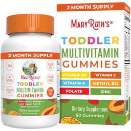 MARYRUTH'S Sugar Free Vitamin Gummies for Kids Age 2 | 2 Month Supply Multivitamin with Vitamin C, D3, Zinc | 1 Gummy Per Day | Toddler Vitamins | Sugar Free | Vegan | Non GMO | 60 Count