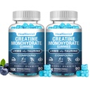 2 Pack 8000MG Creatine HMB Monohydrate Gummies for Men & Women,L-Carnitine, L-Taurine & Vitamin B6 12, 180 Blueberry Flavor Counts Supplement Gummies (60-Day Supply)
