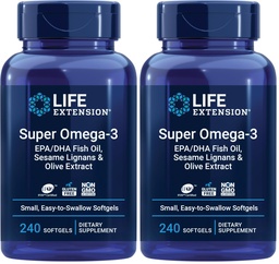 Επέκταση ζωής Super Omega-3 EPA/DHA Fish Oil, Sesame Lignans & Olive Extract – Καρδιά, Εγκέφαλος, Υποστήριξη για την Υγεία Φλεγμονή, Χωρίς Γλουτένη, Εύκολο στην Κατάποση, Μη-ΓΤΟ, 240 Softgels (Pack of 2)