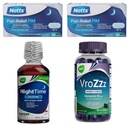 AXIV Sleep Aid & Pain Relief Bundle - VroZzz Melatonin Gummies, Nighttime Cold & Flu Liquid, and PM Extra Strength Pain Relief Caplets