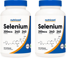 Nutricost Selenium 200mcg, 240 Veggie Caps (2 φιάλες) - Μη ΓΤΟ, Χωρίς γλουτένη L-σεληνομεθειονίνη