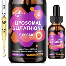 Liposomal Glutathionone συμπλήρωμα - 2000mg Glutathione Υγρές σταγόνες με βιταμίνη C, Κουρκουμίνη & Trans-Reεσβερατρόλη - Ισχυρό Αντιοξειδωτικό για το ανοσοποιητικό, το δέρμα Υγεία & το ήπαρ Detox - Φράουλα