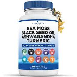 Liberty Lifestyle Sea Moss Black Seed Oil Ashwagandha Turmeric Bladderwrack Burdock - with Manuka, Honey Dandelion, ACV Black Pepper Gluten Free - 1-Pack
