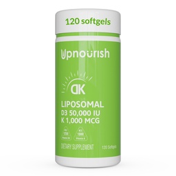UpNourish Liposomal Vitamin D3 50000 IU (Vitamina D3 de 50000) with 1000 mcg Vitamin K, High Dose Vitamin D3 K2, Vitamin D 50000 IU with K1, K2 MK-4 and MK-7, 120 Mini Softgels