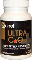 Qunol Ultra CoQ10 100mg Softgels- 3x Καλύτερη Απορρόφηση, Αντιοξειδωτικό για την Καρδιά Υγεία & Παραγωγή Ενέργειας, Συνένζυμο Q10 Βιταμίνες και Συμπληρώματα, 1 Μήνας Προμήθεια, 30 Μέτρα