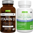 Daily D3 + çinko Kompleksi Vegetarian Sche, 365 2000iu Vitamin D3 Tablet + 25 mg Chelated çinko Picolinate & Bisglycinate with Copper, by Igennus