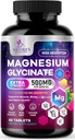 Magnesium Glycinate 500mg - Chelated for Ultra Absorption - Supports Bone, Muscle, Nerves & Heart Health, Nature's Sleep Support, Best Magnesium Supplement Pills for Whole Body Support - 60 Tablets