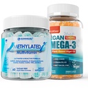 Methylated Multivitamin Gummies 1 Pack with Vegan Omega-3 Gummies 2 Pack