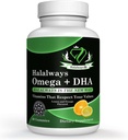 Halalways Omega + DHA Gummies - Triple Strength Omega 3 Fish Oil Gummy Vitamins with DHA Fatty Acids, Nature's Heart Health, Orange & Lemon Flavor sertifikalı Hell Supplement