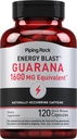 Piping Rock Guarana Capsules | 120 Count | Mega Strength Powder Extract Pills | Non-GMO, Gluten Free Supplement