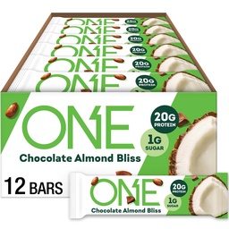 ONE Protein Bars, Chocolate Almond Bliss, Gluten Free with 20g Protein and 1g Sugar, Pantry Staples, 2.12 oz (12 Pack), Packaging May Vary