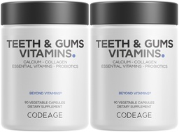 Codeage Teeth & Gums Vitamins + στοματικό συμπλήρωμα προβιοτικών για το στόμα - Ολόκληρα τρόφιμα Ασβέστιο, Κολλαγόνο, Κάλιο, Βιταμίνη C, D3, K2, Ψευδάργυρος – Στοματική Φροντίδα & Οδοντιατρικά συμπληρώματα πολυβιταμίνης - 2 Pack