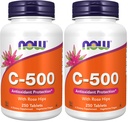 Now Supplements,Vitamin C-500 with Rose Hips,Antioxidant Protection*,250 Tablets,(Pack of 2)
