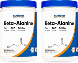 Nutricost Beta Alanine 500 Gram Μπουκάλια (2 Συσκευασία για 1 KG) - Καθαρή Beta Alanine
