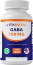 Vitamatic GABA (Gamma Aminobutyric Acid) 750mg, 240 Vegetable Capsules, 240 Servings - Non-GMO, Gluten Free