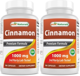 Best Naturals Cinnamon 2000 mg Equivalent with Chromium 400 mcg per Serving - Metabolism Support - 180 Capsules (Pack of 2)