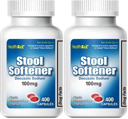 HealthA2Z® Stool Softener | Docusate Sodium 100mg | Red Capsules | Dependable | Gentle Constipation Relief (400 Counts (Pack of 2))
