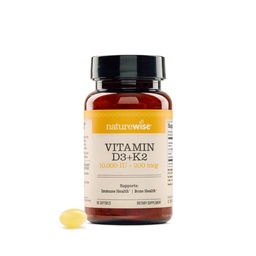NatureWise Vitamin D3 10,000 IU Plus K2 (MK-7) 200 mcg with Organic Extra Virgin Coconut Oil - Supports Calcium Absorption, Bone, Heart & Immune Health - Non-GMO, Soy & Gluten-Free - 90 Softgels