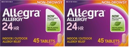 Allegra Adult 24-Hour Allergy Relief Tablets, Non-Drowsy Indoor and Outdoor Allergy Medicine, 180 mg Fexofenadine HCI Antihistamine Pill, 45-Count,(Pack of 2)