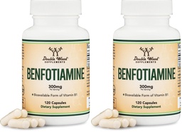 Benfotiamine 300mg Servings (Third Party Tested, 120 Capsules, 150mg Per Cap) Non-GMO, to Boost Thiamine B1 Levels (More Absorbable Than Thiamine, Fat Soluble) by Double Wood (Pack of 2)