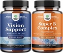 Bundle of Complete Eye Health Supplement for Adults for Vision Dry Eyes Pressure and Blue Light Protection and Vitamin B Complex Adult Multivitamin for Immune Support Mood Boost and Memory Supplement