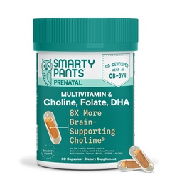 SmartyPants Women’s Prenatal Multivitamin Capsules, OB‑GYN Co‑Developed Prenatal Vitamins with Choline, Folate, Omega 3 DHA, & Iron for Baby’s Development, Gentle on Stomach, 60 Count (30 Day Supply)