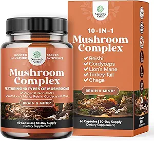 Gelişmiş Mushroom Kompleksi Capsules - 10X Lions Mane Supplement Capsules with Reishi, Chaga, Maitake & Shiitake for Brain Health Memory Support & Focus - Nootropic for mental Clarity - 60 Caps