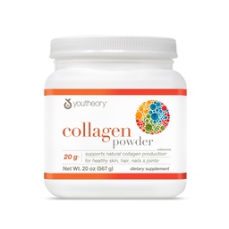 Youtheory Collagen Powder - 20 g Hydrolyzed Collagen Peptides - with Vitamin C, Biotin & Amino Acids - Supports Joint & Bone Health* - Unflavored - 20 oz (21-Day Supply)