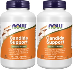 NOW Foods Supplements,Candida Support with PAU D'Arco,Oregano Oil,Black Walnut & Caprylic Acid,180 Veg Capsules,(Pack of 2)