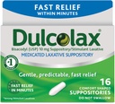 Dulcolax Stimulant Laxative Medicated Suppositories 16ct Fast Relief, Rectal Use Only, Bisacodyl 10mg