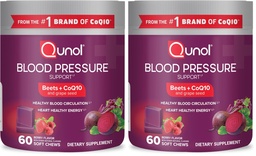 Qunol Beets Chews for Blood Pressure Support,3 in 1 Beets + CoQ10 + Grape Seed Extract,Supports Healthy Blood Circulation & Heart Healthy Energy,60 Chews,(Pack of 2)
