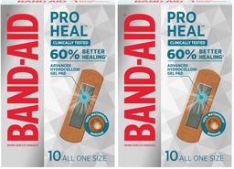 BAND-AID Brand Pro Heal Adhesive Waterproof Bandages, Hydrocolloid Gel Patch for First Aid, Clinically Tested for Better Healing of Minor Blisters and Wounds, One Size, 10 Count (Pack of 2)