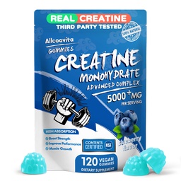 Creatine Monohydrate Gummies Complex for Men & Women - 120 Gummies Advanced Formula, L-Taurine + Βιταμίνη B12 για μυϊκή δύναμη, μυών Builder, Energy Boost, Pre-Workout Supplement -Blueberry