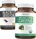 Black Seed Oil & Organic Super Greens (3-Month Supply) Tohum & Sprout Sche of Black Seed Oil (180 Capsules) Cold-Pressed Nigella Sativa & Organik Super Greens Toz (180 Tablet) Tamam Superfood