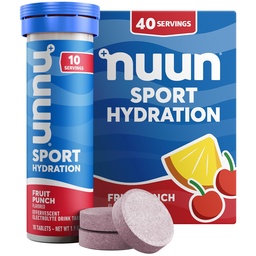 Nuun Sport Ηλεκτρολυτικά Δισκία με Μαγνήσιο, Ασβέστιο, Κάλιο, Χλωριούχο & Νάτριο, Χωρίς Γλουτένη & Vegan, Φρούτα Punch, 4 Συσκευασία (40 Μερίδες Σύνολο)