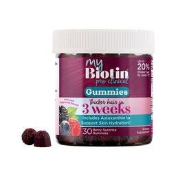 Προϊόντα καθαρότητας MyBiotin ProClinical Gummies - Thicker μαλλιά Ξεκινώντας σε 3 εβδομάδες & Πάλη ρυτίδες - MB40X Biotin Matrix w/Astaxanthin - 40X More Soluble vs Συνηθισμένη Biotin 30 Berry Gummy Chews