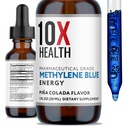 10X Health Methylene Blue Drops with Black Pepper Extract - 30ml Methylene Blue Pharmaceutical Grade Liquid - Promotes Energy, Focus & Cognitive Support - Pina Colada Flavor, Vegan, Non-GMO