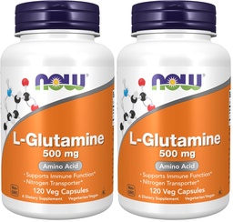 NOW Foods Supplements, L-Glutamine 500 mg, Nitrogen Transporter*, Amino Acid, 120 Veg Capsules, (Pack of 2)