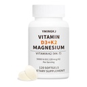 Vitamin D3 K2 5000 IU 120 Softgels with Magnesium Supplement - & 120mcg MK-7 K2 for Bone Health & Immune Support - Non-GMO & Gluten-Free Softgels with MCT Oil