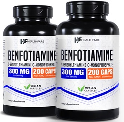 Healthfare Benfotiamine 300mg | 200 Capsules | Fat Soluble Thiamine Vitamin B1 | Supports Overall Health | Non-GMO | Gluten Free (2-Pack)