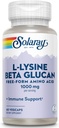 SOLARAY L-Lysine με Beta Glucan, δωρεάν μορφή Amino Acid, L-Lysine 1000mg κάψουλες, συμπλήρωμα υποστήριξης ανοσοποιητικών, υγιούς δέρματος και χειλιών υποστήριξη, 60 ημερών εγγύηση, εργαστήριο Επαληθευμένο, 30 υπηρεσίες, 60 VegCaps