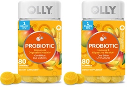 OLLY Probiotic Gummy,1 Billion CFUs,Immune and Digestive Support,Chewable Probiotic Supplement,Mango,80 Count (Pack of 2)